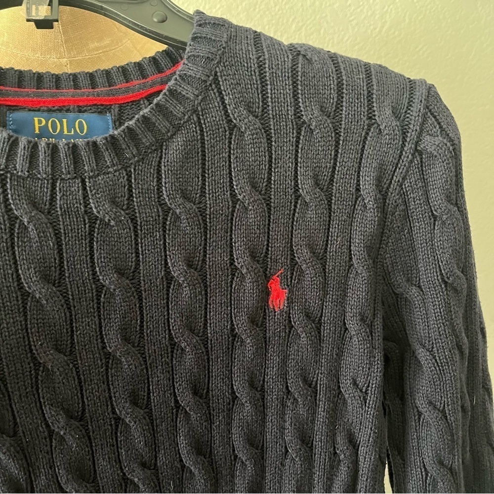 POLO RALPH LAUREN Boys sz M 10-12 Navy Blue Cable Knit Sweater Long Sleeve - Picture 10 of 10